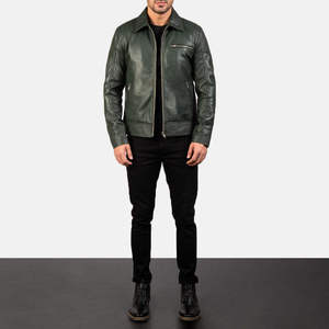 Men's Genuine Leather Moto <b>Jacket</b> Turn-down Collar Slim Fit Zipper Closure Autumn Wear Black Cotton <b>Lining</b> - Product Image 1