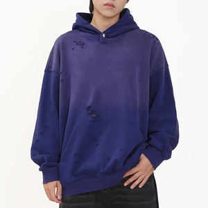 เสื้อฮู้ดโอเวอร์ไซส์ผู้ชาย สีพื้น ผ้าฝ้ายฟอกแบบดิสเทรส ผ้าเฟรนช์เทอร์รี่ มีกระเป๋า สไตล์สตรีทแฟชั่น สำหรับฤดูใบไม้ร่วง - Product Image 2