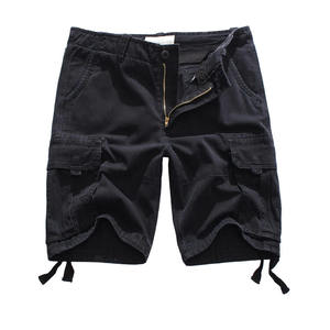 Shorts en jean cargo brodés Streetwear Hip Hop coupe droite mi-longue noirs pour hommes, multi-poches, personnalisables, unisexe, avec logo brodé - Product Image 1