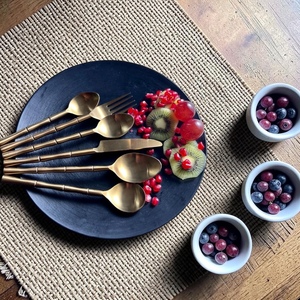 Gold Plated Bamboo Handle Cutlery Set <b>Mirror</b> Finish Modern Design Durable Metal Dinner Spoon Fork Knife Party Utensils - Product Image 3