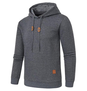 Sweat à capuche gaufré pour femme, couleur unie, mélange de coton, décontracté, manches longues, hiver, poches avant, patch marron, respirant, séchage rapide - Product Image 1