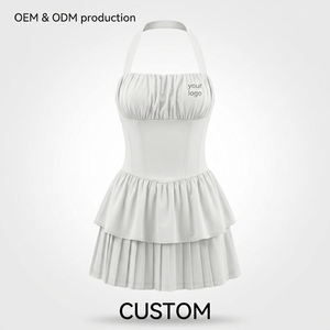 Ensemble Robe de Sport Femme Unie Sans Manches à Bretelles Halter Froncées, Jupe Plissée à Panneaux, Respirant, Séchage Rapide, Corset à la Taille - Product Image 3