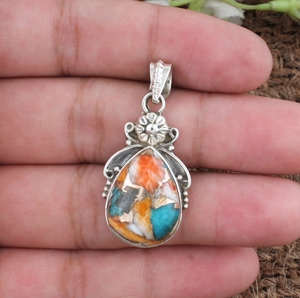 Pendentif en cuivre turquoise naturel en forme de poire, bague en argent sterling 925, breloque en pierre précieuse, fait main, vintage, bohème, anniversaire - Product Image 4