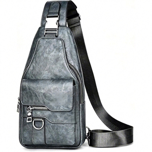 Shoulder Sling <b>Bag</b> Genuine Leather Vintage Luxury Crossbody Chest <b>Bag</b> Waterproof Zipper Closure <b>Large</b> Capacity <b>Messenger</b> <b>Bag</b> - Product Image 2