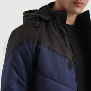 Chaqueta Acolchada de Dos Tonos para Hombre con Capucha, Azul Marino y Negro, Abrigo Acolchado de Invierno, Parka Casual Cálida y Resistente al Viento para Exteriores - Product Image 6