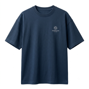 T-shirt à manches courtes pour homme Elementa, bleu marine, col rond, coupe classique, jersey de coton, décontracté, respirant, logo imprimé sur le devant - Product Image 1