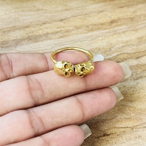 Statement Design Skull <b>Ring</b> Gothic Brass Band <b>Ring</b> For Men Gold Plated Double Skeleton <b>Open</b> Jewelry Wholesale Punk Biker <b>Ring</b> - Product Image 2