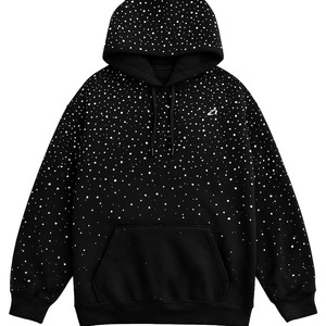 เสื้อฮู้ดดี้ผู้ชายสีดำประดับเพชรเทียม ทรงโอเวอร์ไซส์ ผ้าฝ้ายฟลีซ สตรีทแวร์ หนานุ่ม ผลิตโดยผู้ผลิตแบรนด์ส่วนตัว - Product Image 5