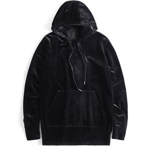 Hot Selling Customized Logo Designer Black <b>Velour</b> Velvet Hoodie Plus Size Pullover Hoody Breathable Drop Shoulder Pockets Hoodie - Product Image 6