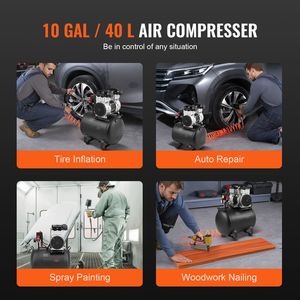 Compressore d'aria senza olio da 2HP con pressione massima di 125PSI, serbatoio in acciaio da 10 galloni, 5.3 CFM a 90 PSI, 78dB ultra silenzioso - Product Image 6