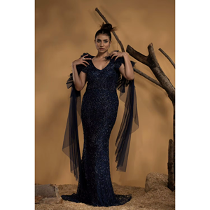 Vestido de noche largo y formal para mujer |   Vestido de fiesta de diseñador con cuello en V profundo |   Banquete de Boda |   Exportación a granel de ropa |   Proveedor OEM - Product Image 2