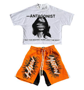 Ensemble T-shirt graphique vintage et short imprimé pour homme – Tenue streetwear oversize – Vêtements décontractés hip-hop OEM - Product Image 5