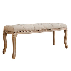 Beige OEM Linen Living Room Furniture Home Stool and Ottoman Classic Linen Solid Wood Foam <b>BENCH</b> MD07 - Product Image 5