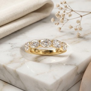 3.00CTW 9k Oval Cut Prong-Set Five-<b>Stone</b> Lab Grown Diamond for Certified Anniversary Band Ring in Gold Plated - Product Image 2