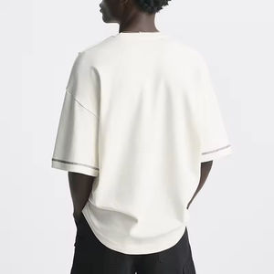 Custom Tshirt Men's 100% Cotton Contrast Trim Tshirt Streetwear Oversized Crewneck Drop Shoulder Heavyweight t <b>Shirt</b> for Men - Product Image 2