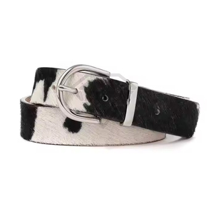 Cinturón de Cuero Genuino con Estampado de Vaca de Alta Calidad Personalizado para Mujer, Cinturón de Cintura de Cuero con Estampado Animal de Lujo con Hebilla Plateada - Product Image 6