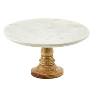 Hand <b>Crafted</b> Design Marble Cake Stand With Wooden Base Marble and Wood Cake Stand With Cake Platter at very low selling Price - Product Image 3