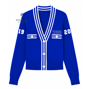 Zeta phi รุ่นเบต้าเสื้อคาร์ดิแกนถักคอวีมีกระดุมด้านหน้าแต่งขอบลายทางเสื้อสเวตเตอร์สไตล์ Preppy - Product Image 1