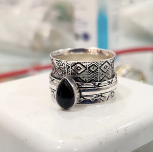 Anillo Giratorio Clásico de Plata de Ley 925 con Ónix Negro Corte Pera para Mujer, Joyería Fina para Compromiso y Boda - Product Image 2