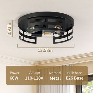 Confezione da 2 Plafoniere Nere Stile Fattoria da 36W per Corridoio, Cucina, Ufficio - Product Image 4