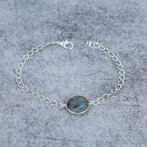 Labradorite Round Cut Gemstone Handmade Bezel 925 Sterling <b>Silver</b> Plated <b>Bracelet</b> For Party 7-8'' - Product Image 1