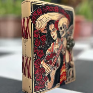 Eternal Serenade Gothic Genuine Leather Journal Vintage Handmade Notebook Day Dead Skeleton Rose Design <b>Lock</b> Closure <b>Diary</b> 7x5 - Product Image 1