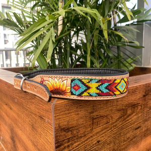 New Product Designer High Quality Hand Tooled Leather Adjustable Beaded Pet Collar Luxury Handmade Cowhide Leather Dog Collar - Product Image 2