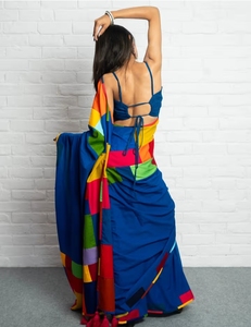 Sari Azul Moderno de Rayón Tejido KV sin Blusa para Fiesta, Reversible, Antiarrugas, de Secado Rápido, para Otoño - Product Image 6