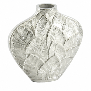 Florero de Metal de Aluminio Niquelado de Alta Calidad con Diseño de Hojas en Relieve para Decoración de Hogar y Mesa de Lujo - Product Image 1