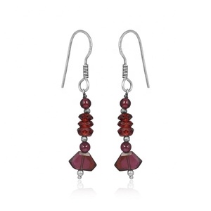 Natural Garnet Red Crystal Birthstone <b>Dangle</b> <b>Earrings</b> 925 Sterling <b>Silver</b> Handmade Gemstone Jewelry for Women - Product Image 1