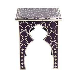 Contemporary Bone Inlay <b>Side</b> <b>Table</b> With Artistic Handcrafted Details For Interior Styling And Decoration - Product Image 1