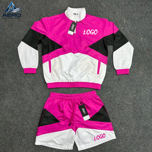 Custom Logo Good Supplier Customized Contrast Color New Trendy Adult Outer Wear Best Lightweight Fabric Windbreaker Short <b>Sets</b> - Product Image 4
