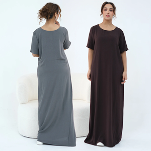 Under Abaya Long Inner Dress for Muslim Women, O Neckline Short Sleeves Hijabi Maxi <b>Underdress</b>, Islamic Clothing Modest Robe - Product Image 5