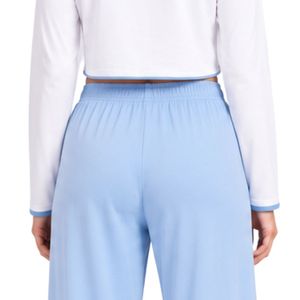 Conjunto de pijama de punto suave para mujer, color blanco y azul cielo, de manga larga, con cárdigan con botones y pantalones anchos. - Product Image 6