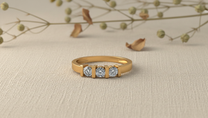 <b>Yellow</b> Gold Three Stone Diamond Ring Round Brilliant Cut Women's Engagement Band Classic Style Jewelry wedding classic style - Product Image 6