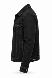 Veste en jean noire pour homme, fermeture à boutons, coupe classique, imprimé, style décontracté, vêtement d'automne, tissu tissé 100% coton, coupe-vent - Product Image 2