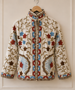 <b>White</b> Cotton Suzani <b>Jackets</b> Floral Embroidered Boho Artisan Jaipur Handmade Ethnic Fashion Retro Layering Boutique Wholesale B2B - Product Image 4