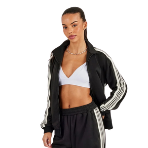 Conjunto Deportivo de Dos Piezas para Mujer con Cremallera Completa, Cuello Alto, Top de Manga Larga con Rayas en Contraste y Pantalones de Pierna Ancha con Cintura Elástica - Product Image 3