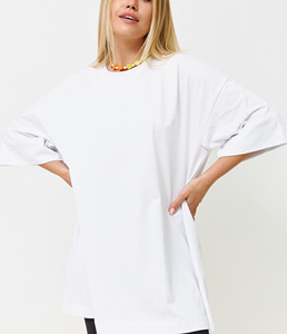 Women <b>Oversized</b> White Cotton <b>T</b>-<b>Shirt</b> Crew <b>Neck</b> Short Sleeve Logo Printed Loose Fit All Seasons Jersey Breathable Style for sale - Product Image 3