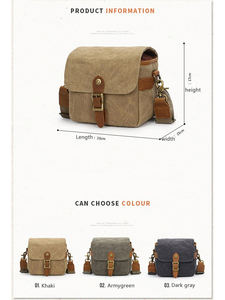 Sac à bandoulière en cuir et toile de haute qualité avec logo personnalisé, étanche et antichoc, pour appareil photo reflex numérique, idéal pour les voyages - LCCB-0023 - Product Image 6