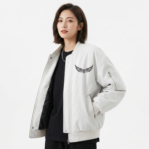 <b>Men's</b> <b>White</b> <b>Jacket</b> With Wing Logo Embroidery Windproof Casual Autumn Zipper Regular Fit Polyester Shell - Product Image 4