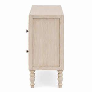 Blossom Haven Eco-Friendly Durable Handmade Whitewashed Mango Wood Farmhouse Floral Carved 2-<b>Drawer</b> Bedroom Nightstand Cabinet - Product Image 4