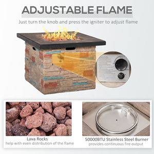 Copertura per braciere quadrato da esterno Oasis da 32 pollici, con pietre laviche, tavolo a propano per uso interno/esterno, accessori in vetro per braciere autoportante - Product Image 5