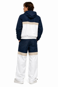 Blouson coupe-vent à empiècements contrastants et détails de passepoil pour hommes, avec capuche, et pantalon de jogging large personnalisé à ourlet cordonné léger - Product Image 5