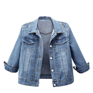 Chaqueta Vaquera para Mujer, Estilo Camionero, Manga Tres Cuartos, Cuello Camisero, Cierre de Botones, Ropa Casual de Primavera, Transpirable - Product Image 3