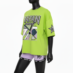 Ensemble short et t-shirt pour femme en coton doux et polyester, avec empiècements élastiques, logo personnalisé par transfert thermique, 100% coton - Product Image 4