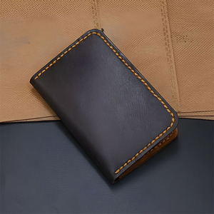 Genuine Leather <b>Men</b> <b>Wallet</b> Premium Luxury High Quality Two Tone Contrast Color Yellow Stitch Vertical <b>Card</b> <b>Holder</b> Slim Case Mini - Product Image 4