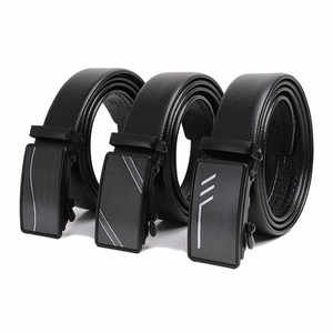 Ceinture automatique en cuir véritable noir avec boucle rectangulaire en plastique, solide, décontractée, durable, en cuir de vachette, moulage monobloc - Product Image 1