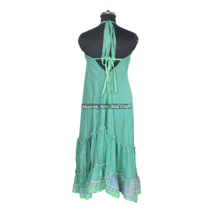 Nuevo Vestido Bohemio de Seda Sari Reciclada para Mujer, Económico, Última Moda, Vestidos Largos Casuales de Playa, Vestido de Noche Elegante sin Mangas para Damas - Product Image 5