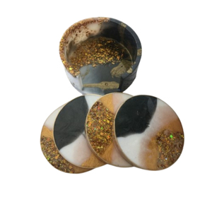 Modern Black And <b>Gold</b> Epoxy Resin <b>Coasters</b> Set With Holder Luxury Round Handmade Drink <b>Coasters</b> For Home Hotel Dining Tableware - Product Image 1
